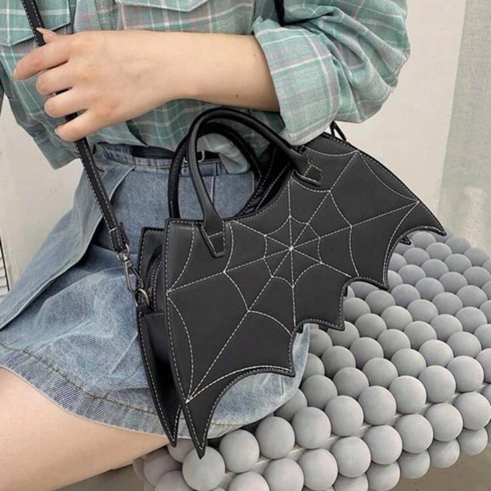 Gothic Bat Winged Web Crossbody Bag.